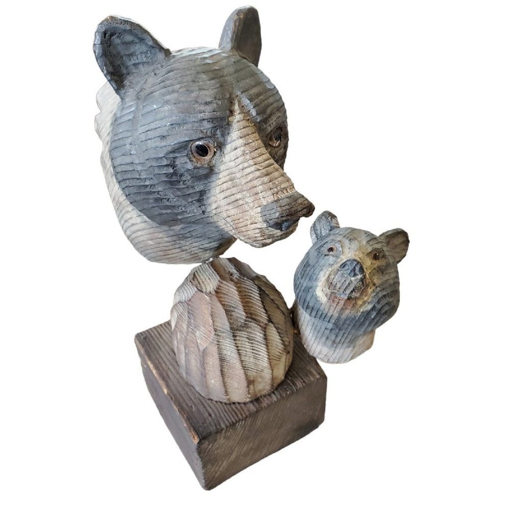 Hand Carved Wood Black‎ Bear And Cub Mounted Lodge Decor Cabin 10 X 7